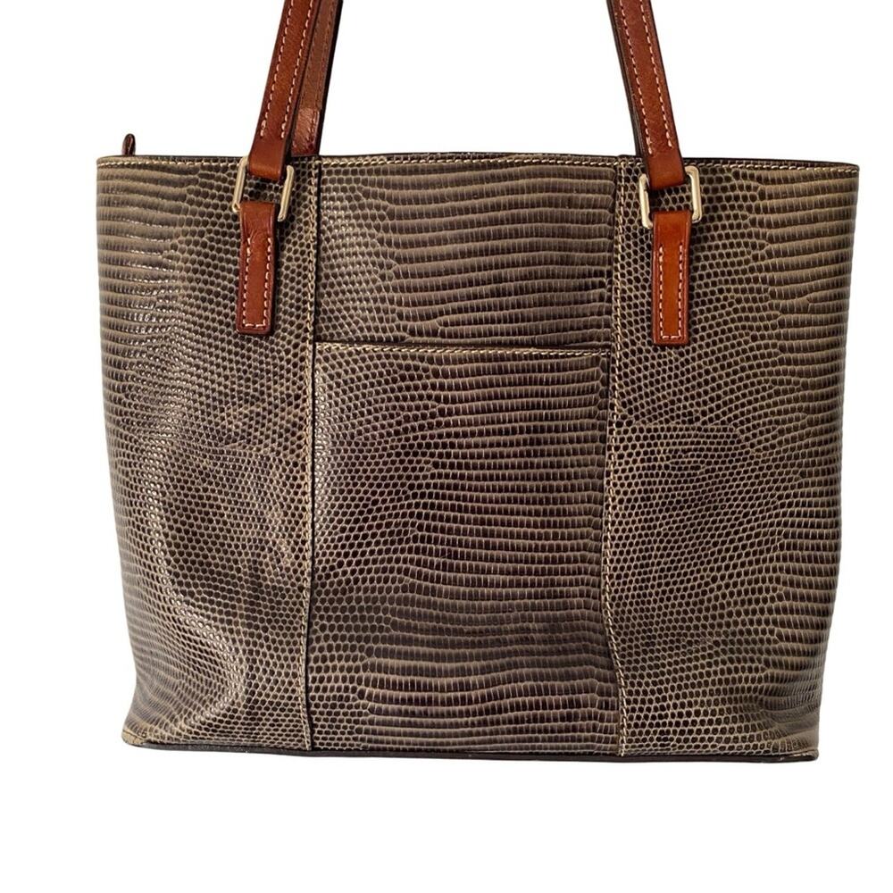 Dooney & Bourke Brown Gray Leather Lizard Embossed Tote Bag Purse - Picture 5 of 10